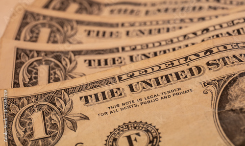 one dollar bills from USA closeup