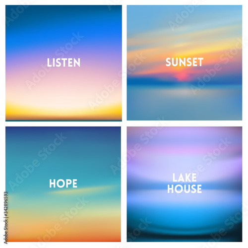 Abstract Blurred background beautiful sunrise or sunset set, vector illustration. For a poster, web pages, advertising
