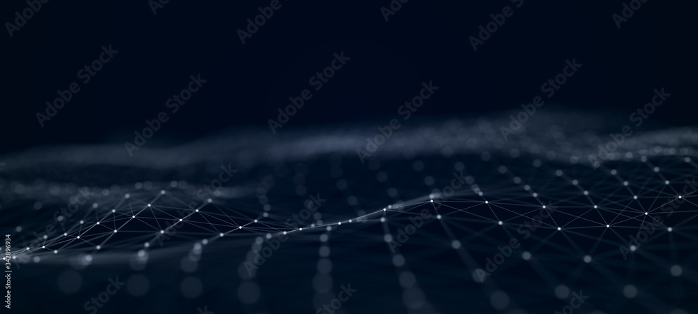 Wave of dots and weave lines. Abstract background. Network connection structure. 3D rendering Wave of dots and weave lines. Abstract background. Network connection structure. 3D rendering