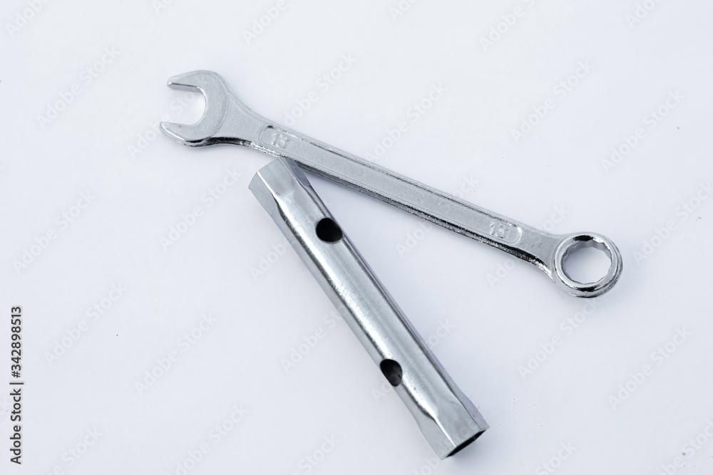 spanner and socket wrench isolated on white background spanner and socket wrench isolated on white background