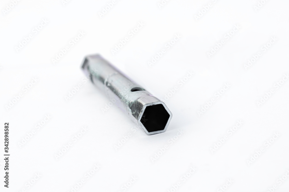 close up of a socket wrench isolated on white background
