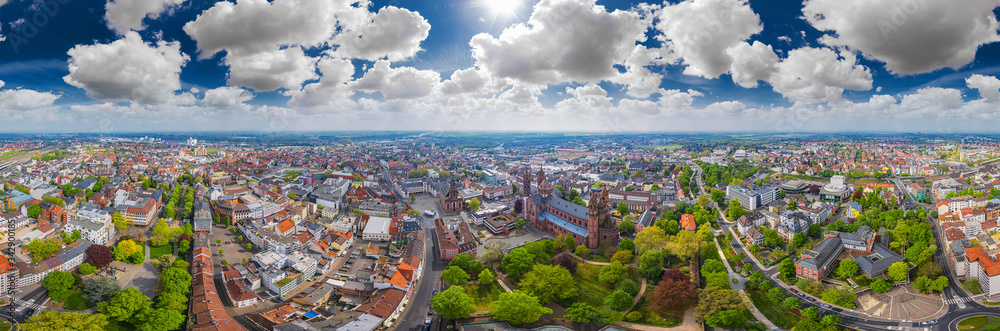 Fototapeta premium 360° aerial view of worms city and dom st. peter in germany