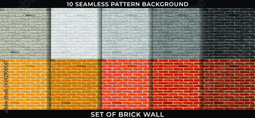 Set of Brick wall pattern seamless background.