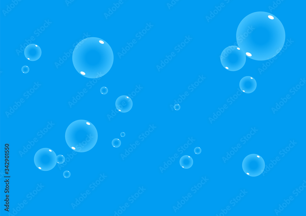 Soap or water bubbles over a blue background. Vector Illustration