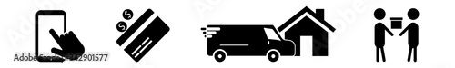 Online shopping and delivery. Simple black symbols. Vector illustration. EPS 10