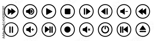 Collection of multimedia symbols and audio, music speaker volume icons. Flat style icon on white background. Vector illustration. EPS 10