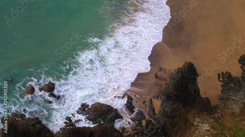 Overhead shot of beach in Cornwall, England.