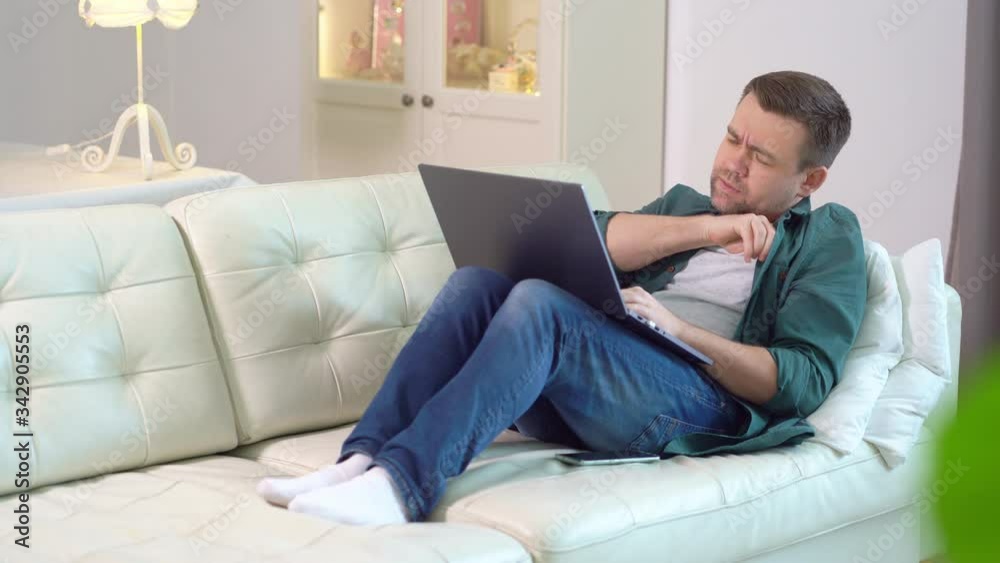 businessman is sick, measures temperature and work businessman is sick, measures temperature and work