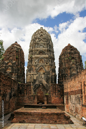 Temple with three vertical towers in Sukhothai