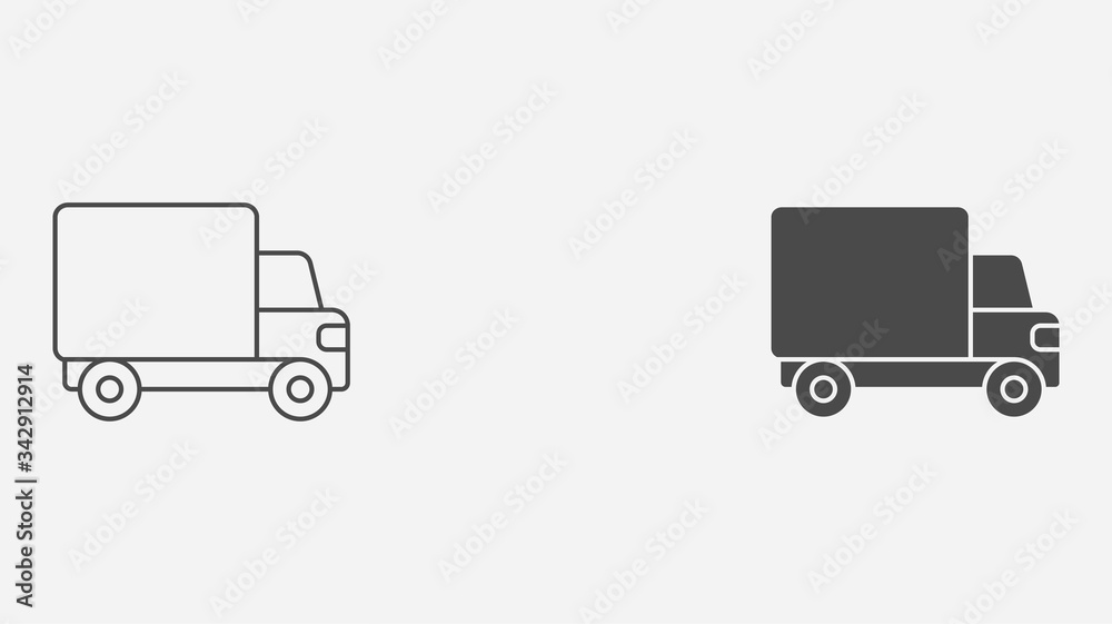 Delivery truck outline and filled vector icon sign symbol