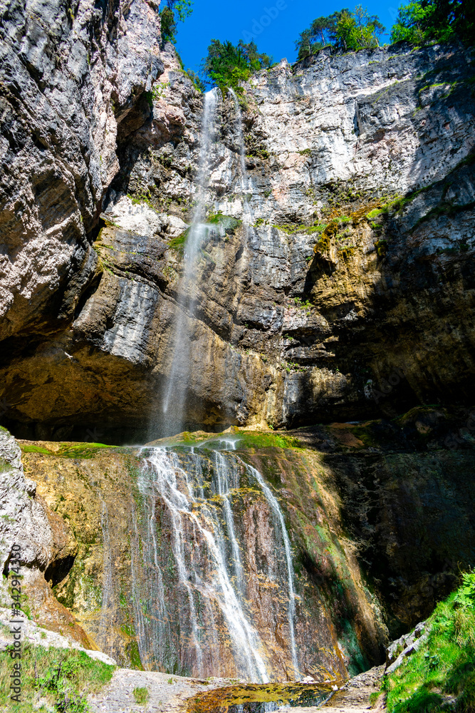 Italy, Trentino - 15 september 2019 - The wonderful Tret waterfall in Non valley