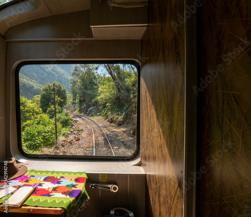 View of the rail tracks from the front of train to Machu Picchu