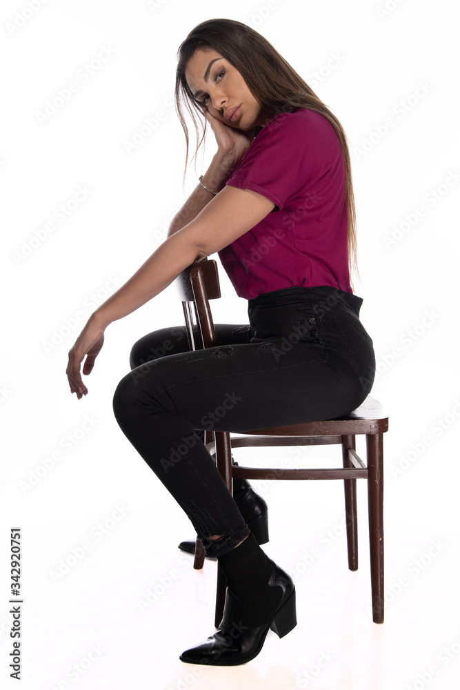 Sexy Girl posing in studio on white background. Isolated