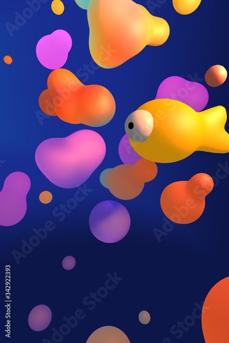 3d rendering colorful sea with fish illustration
