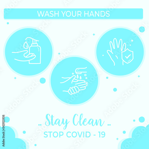 Educational illustration of how properly wash hands
