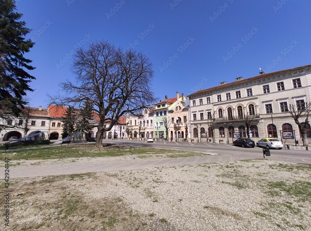 Romania ,Bistrita ,2020,april, Liviu Rebreanu   street and Central square ,empty city in quarantine,covid 19