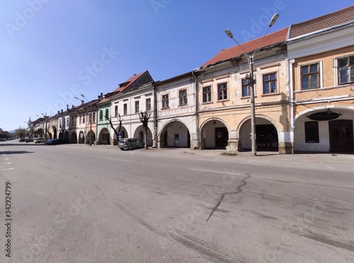 Romania ,Bistrita ,2020,april, Liviu Rebreanu street and Central square ,Sugalete,empty city in quarantine,covid 19 photo