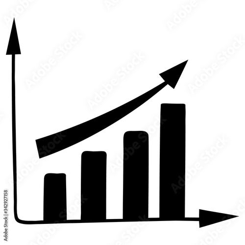 Growth chart. Axis of coordinates. The direction is indicated by the arrow. Business. Finance. Work online under quarantine. Contour on an isolated background. Flat style. Sketch. Illustration for web