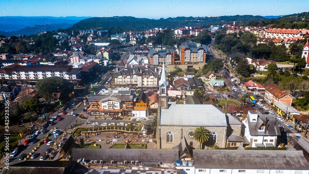 Gramado - RS. Aerial view of Gramado city center in Rio Grande do Sul - Brazil