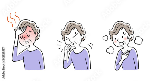Stock illustration: new coronavirus symptoms, senior, female
