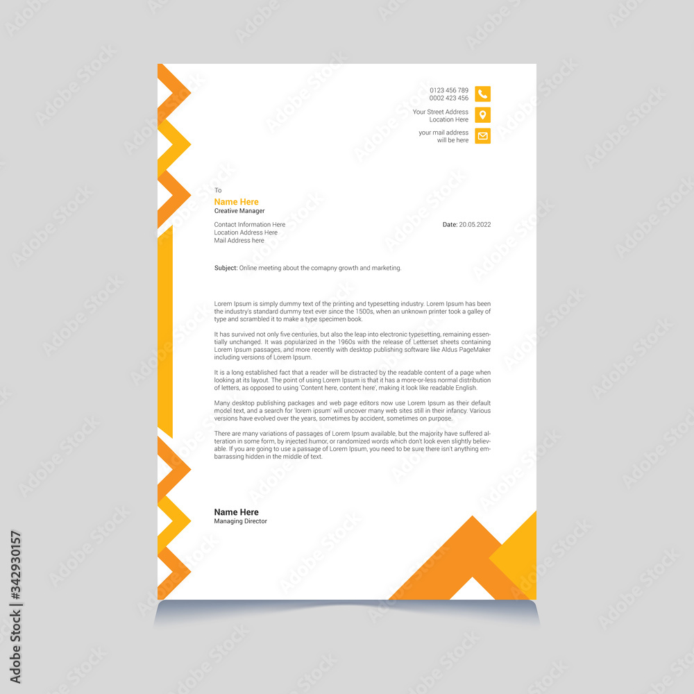 Corporate Business Yellow Abstract Letterhead Template