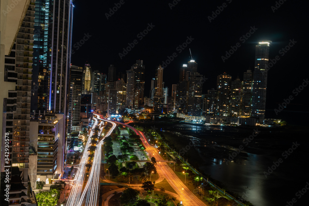 Night traffic in Panama City