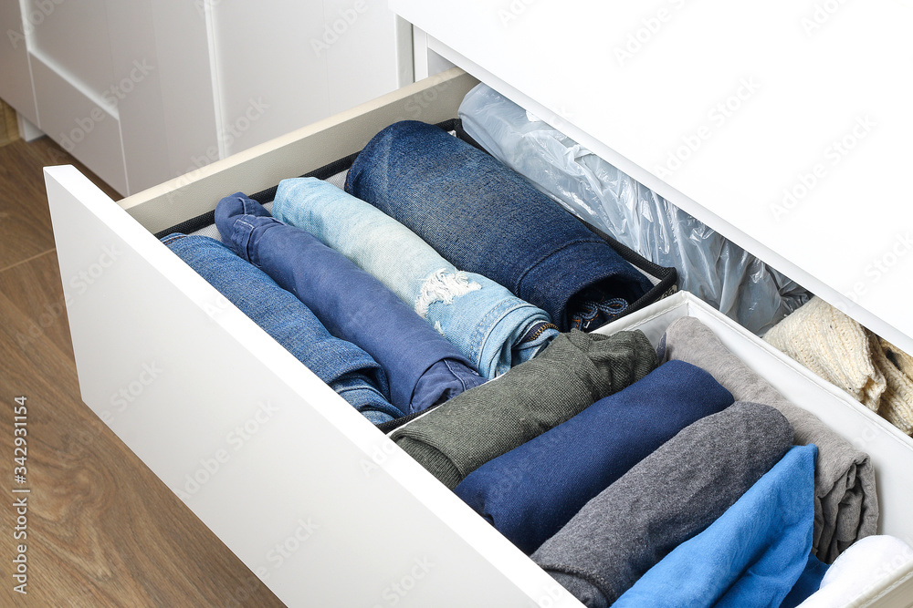 Stockfoto Pants folded according to the method of Marie Kondo