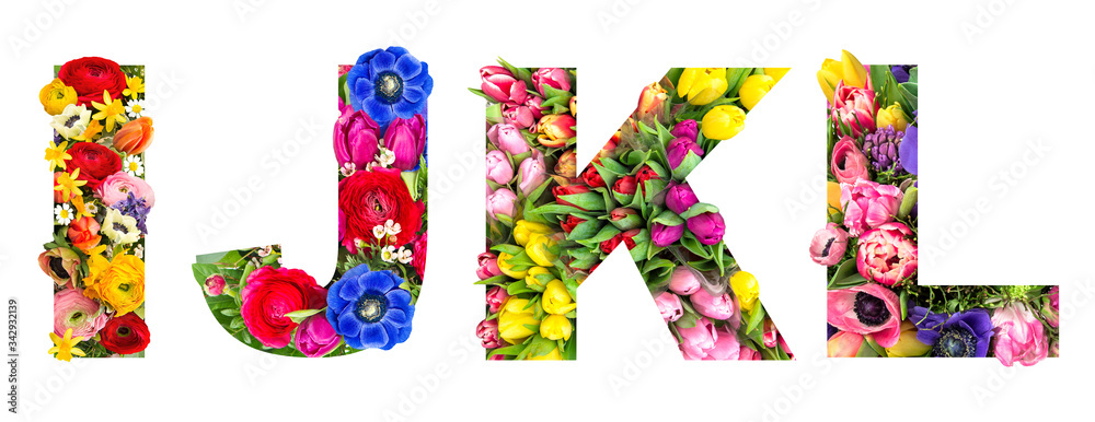 Fototapeta Letter I J K L Floral lettering Alphabet flower heads