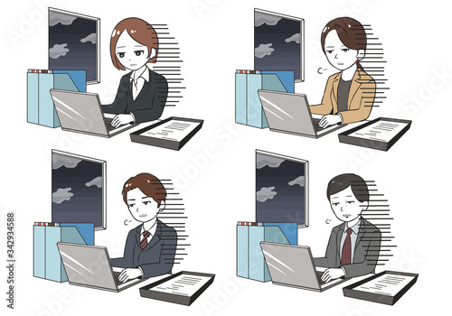 放心状態で働く社員(夜)