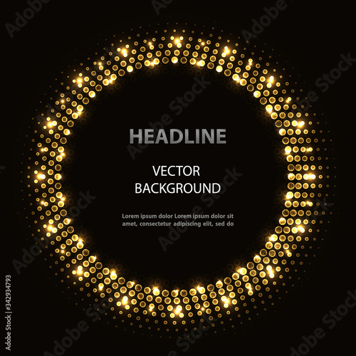 Golden halftone frame with neon lights