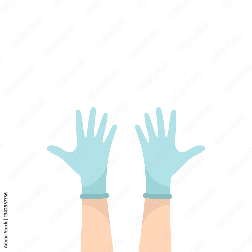 Hands in the medical gloves isolated on white background. Vector illustration 