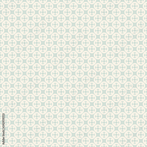 Retro vintage vector seamless pattern with simple geometric figures, circles, dots, mesh, grid, lattice. Illustration in soft pastel colors, pale green and beige. Endless abstract background texture