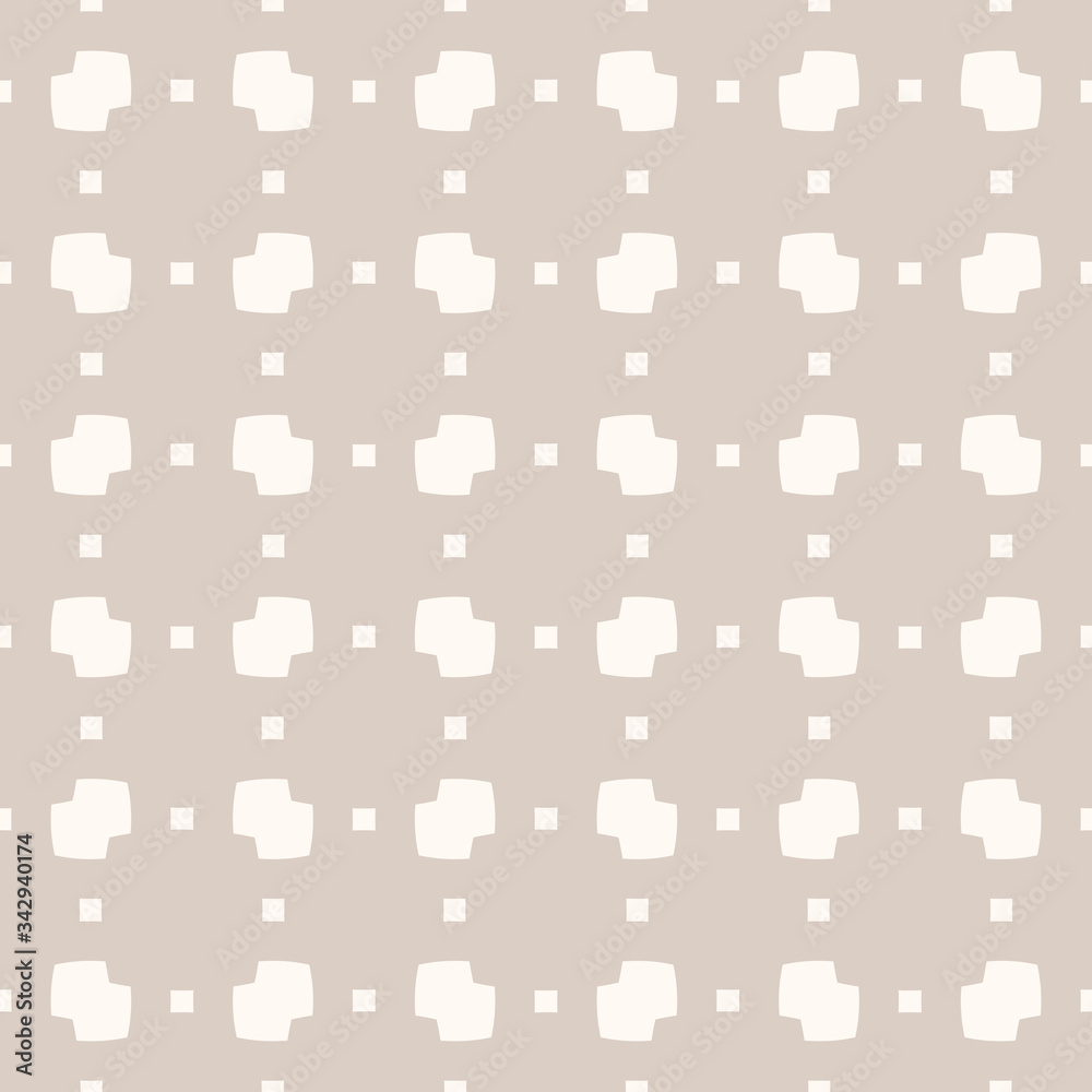 Vector minimalist seamless pattern. Subtle abstract geometric texture with small squares, dots, rhombuses. Simple minimal background in beige pastel colors. Repeat design for decor, wallpapers, cloth