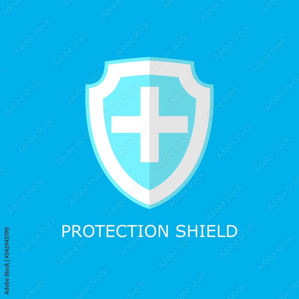 Obraz premium Health icon shield or health protection blue and white vector illustration with blue background. Medical concept fight against virus, germs and bacteria.