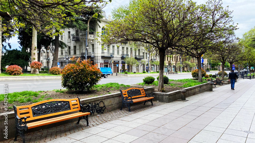 TBILISI, GEORGIA - APRIL 21, 2020: Empty Tbilisi, Street is normally gridlocked with shoppers and traffic.