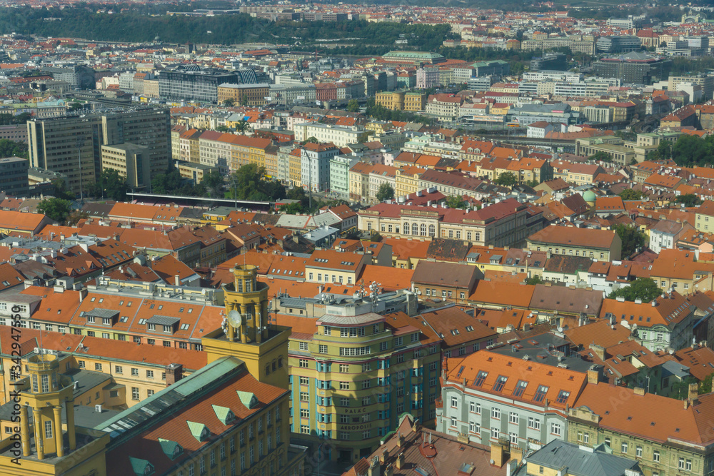 View of Prague from Zizkow Television Tower. Prague - the capital of the Czech Republic.