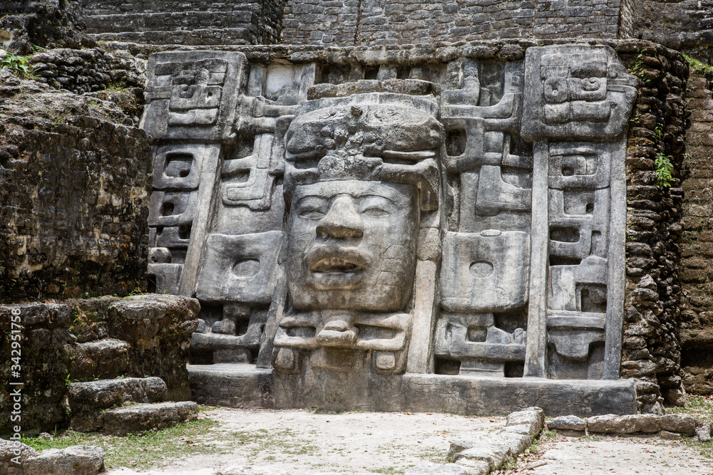 Mayan ruins temple face front view
