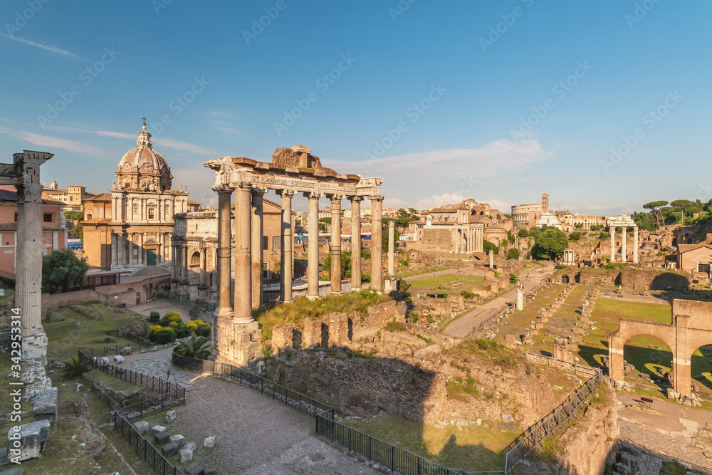 Rome Italy, city skyline at Roman Forum empty nobody