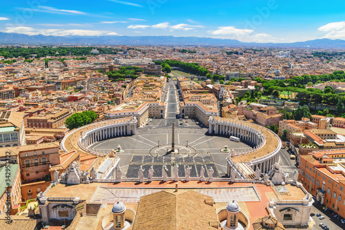 Canvas Print Rome Vatican Italy, high angle view city skyline at St