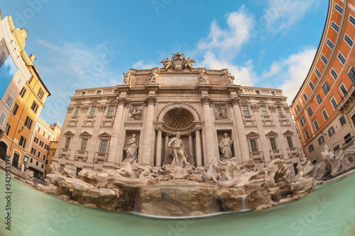 Rome Italy, city skyline at Trevi Fountain empty nobody