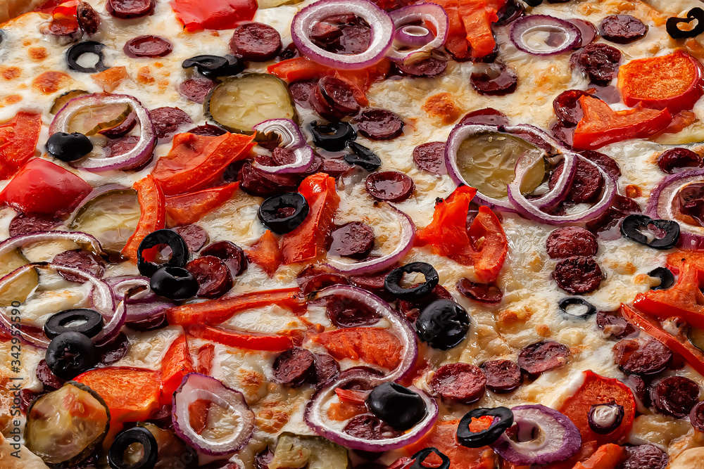 delicious pizza closeup top view food background