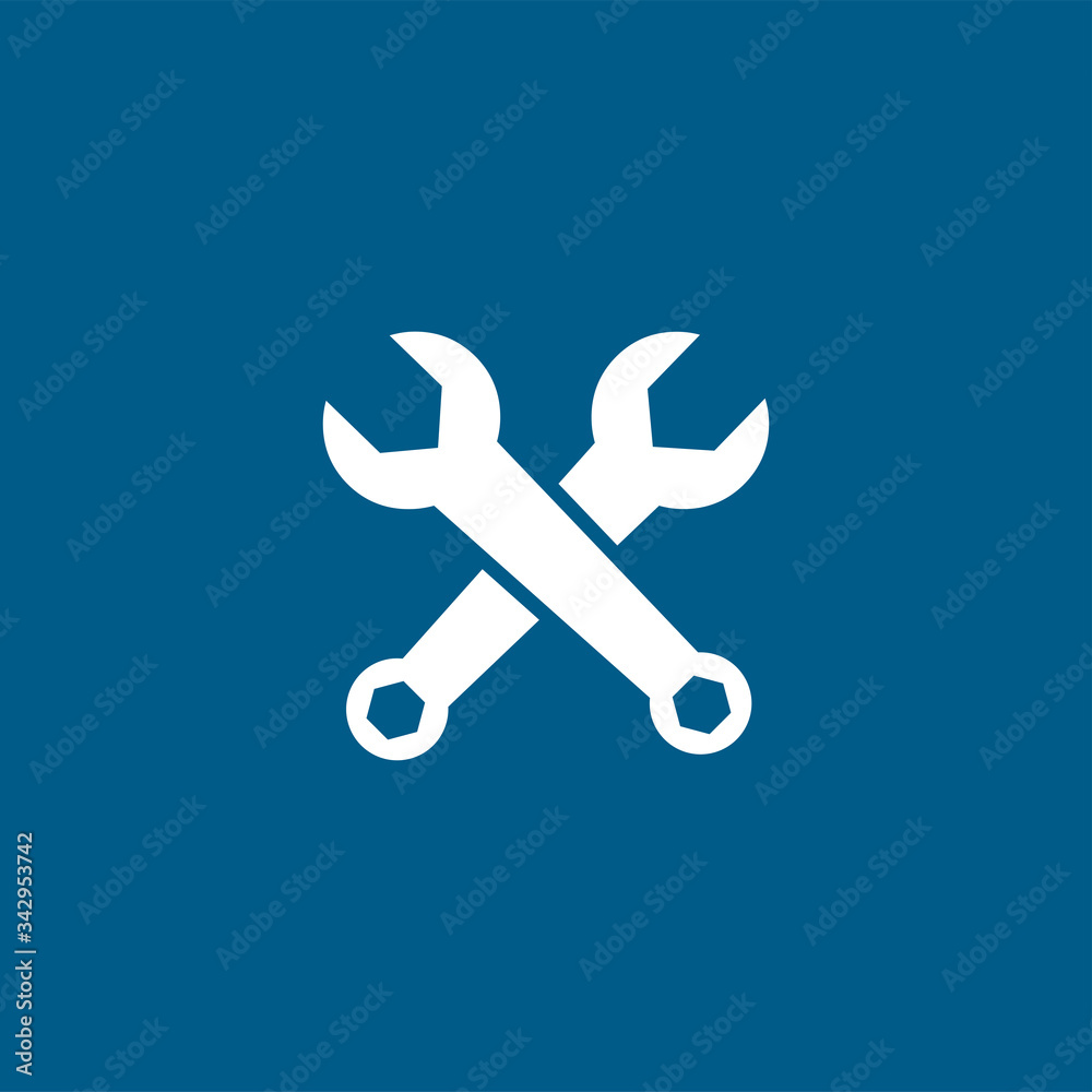 Wrench Crossed Blue Icon On White Background. Blue Flat Style Vector Illustration Wrench Crossed Blue Icon On White Background. Blue Flat Style Vector Illustration