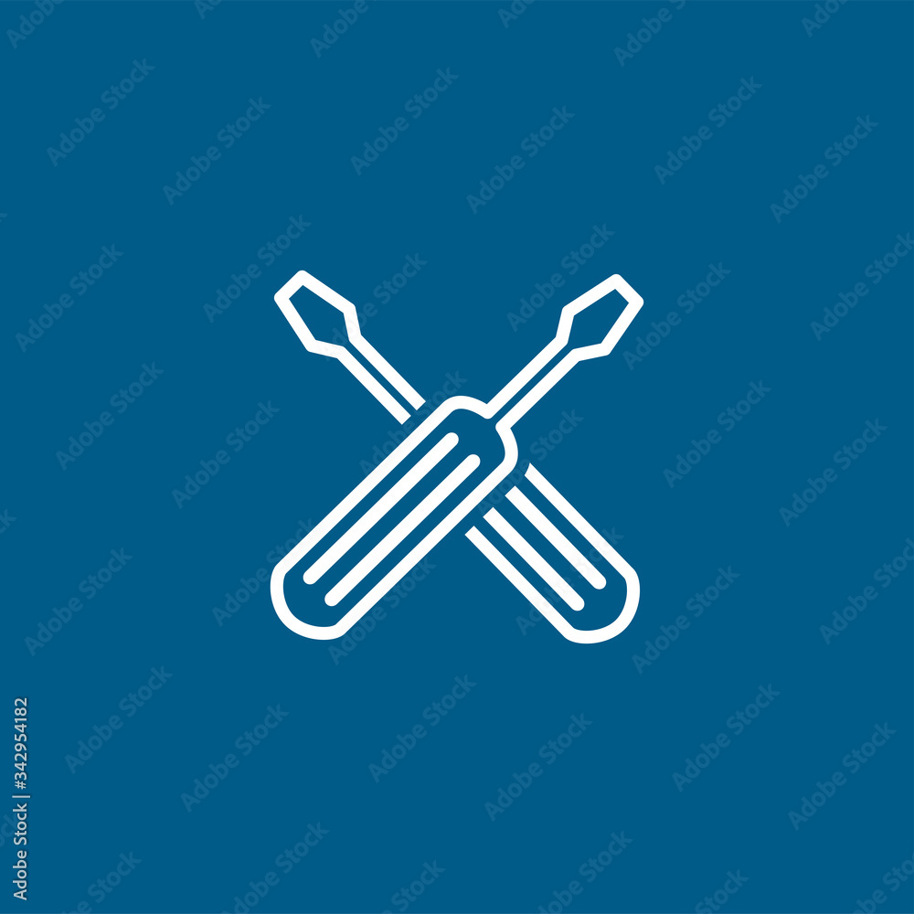 Screwdriver Crossed Line Blue Icon On White Background. Blue Flat Style Vector Illustration Screwdriver Crossed Line Blue Icon On White Background. Blue Flat Style Vector Illustration