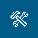 Hammer And Wrench Line Blue Icon On White Background. Blue Flat Style Vector Illustration
