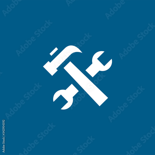 Hammer And Wrench Blue Icon On White Background. Blue Flat Style Vector Illustration