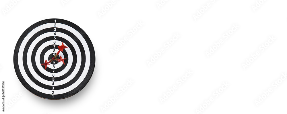 dart arrow on board isolated on white background, goal and target in business concept dart arrow on board isolated on white background, goal and target in business concept