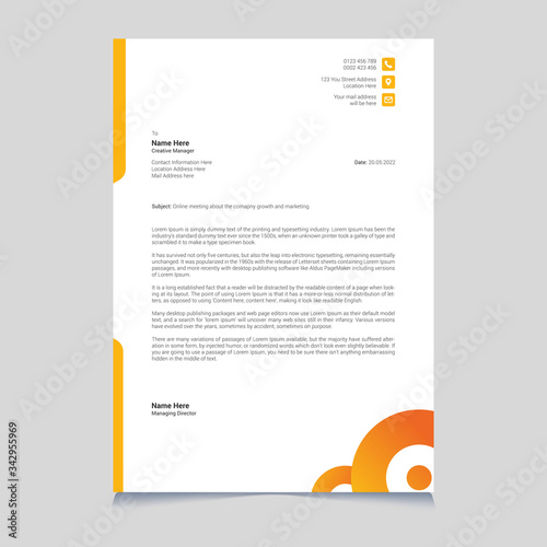 Corporate abstract yellow modern letterhead template design
