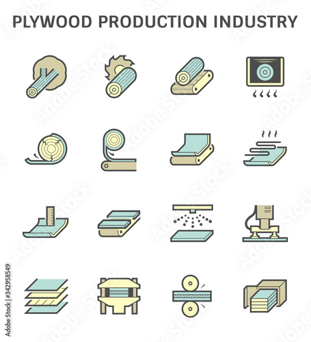 Plywood production industry vector icon set design.