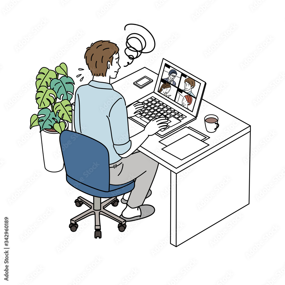 テレワーク リモートワーク オンライン会議 在宅勤務 イラスト Stock Vector Adobe Stock