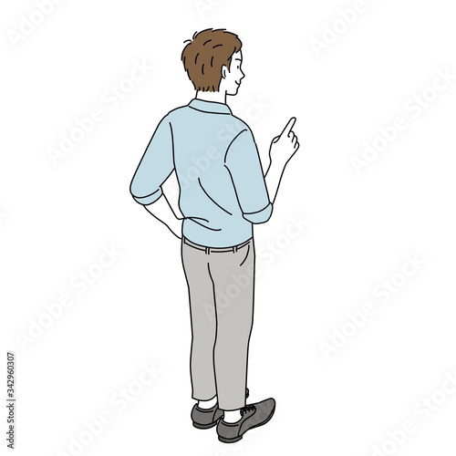 指差しをする男性　後ろ姿　全身　イラスト
